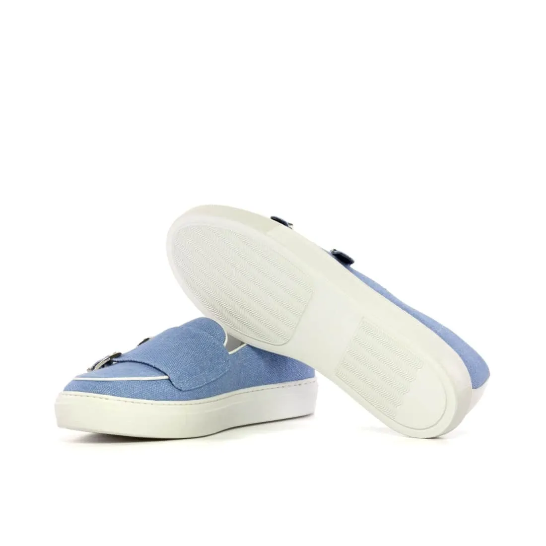 Sneaker Mocassin Double Boucle en lin bleu ciel