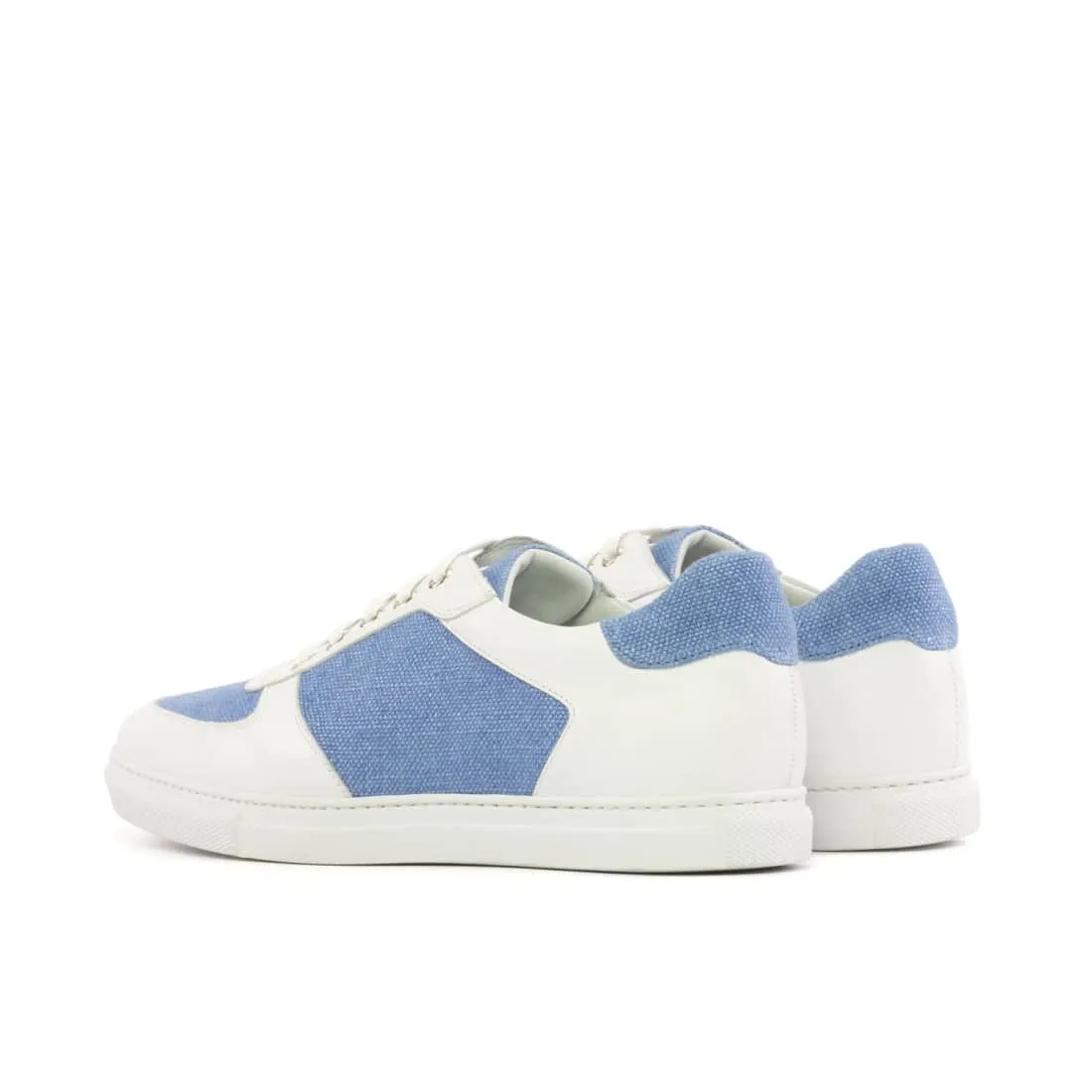 Sneakers Bumper en cuir blanc et lin bleu ciel - Semelles Blanches