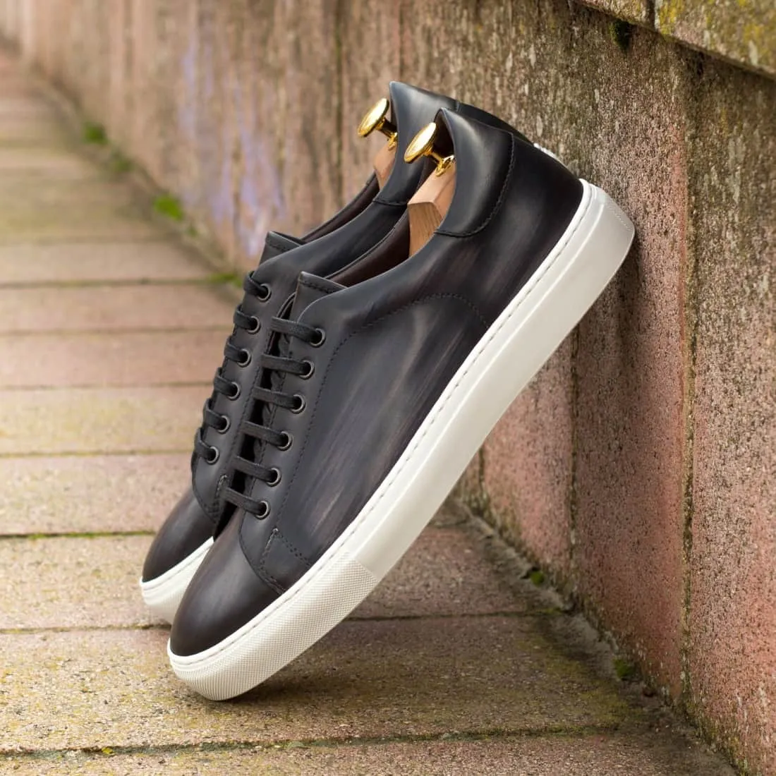 Sneakers Jersey en cuir patiné gris foncé - Semelles Blanches