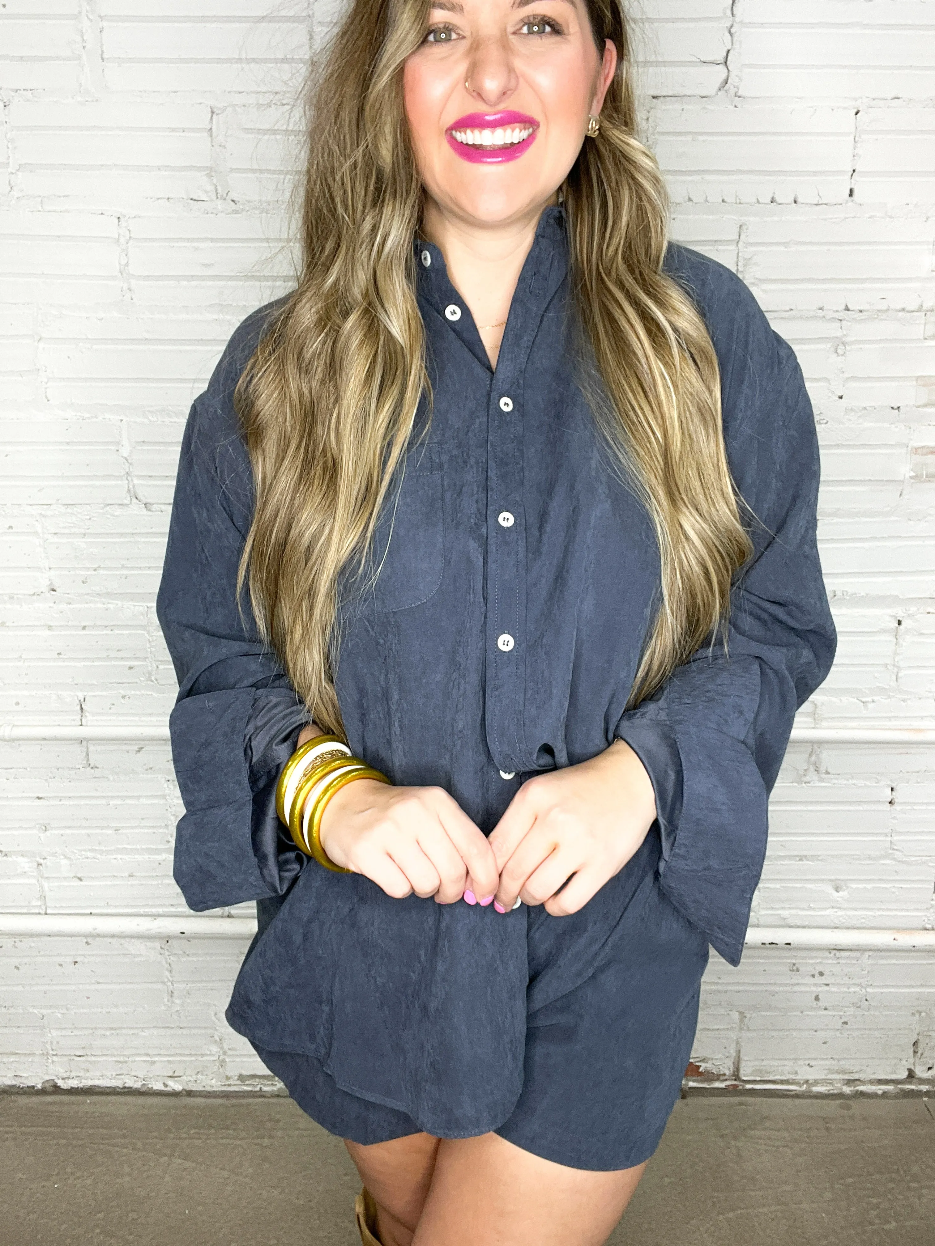 Sophisticated Soft Button Down Set - Midnight Navy