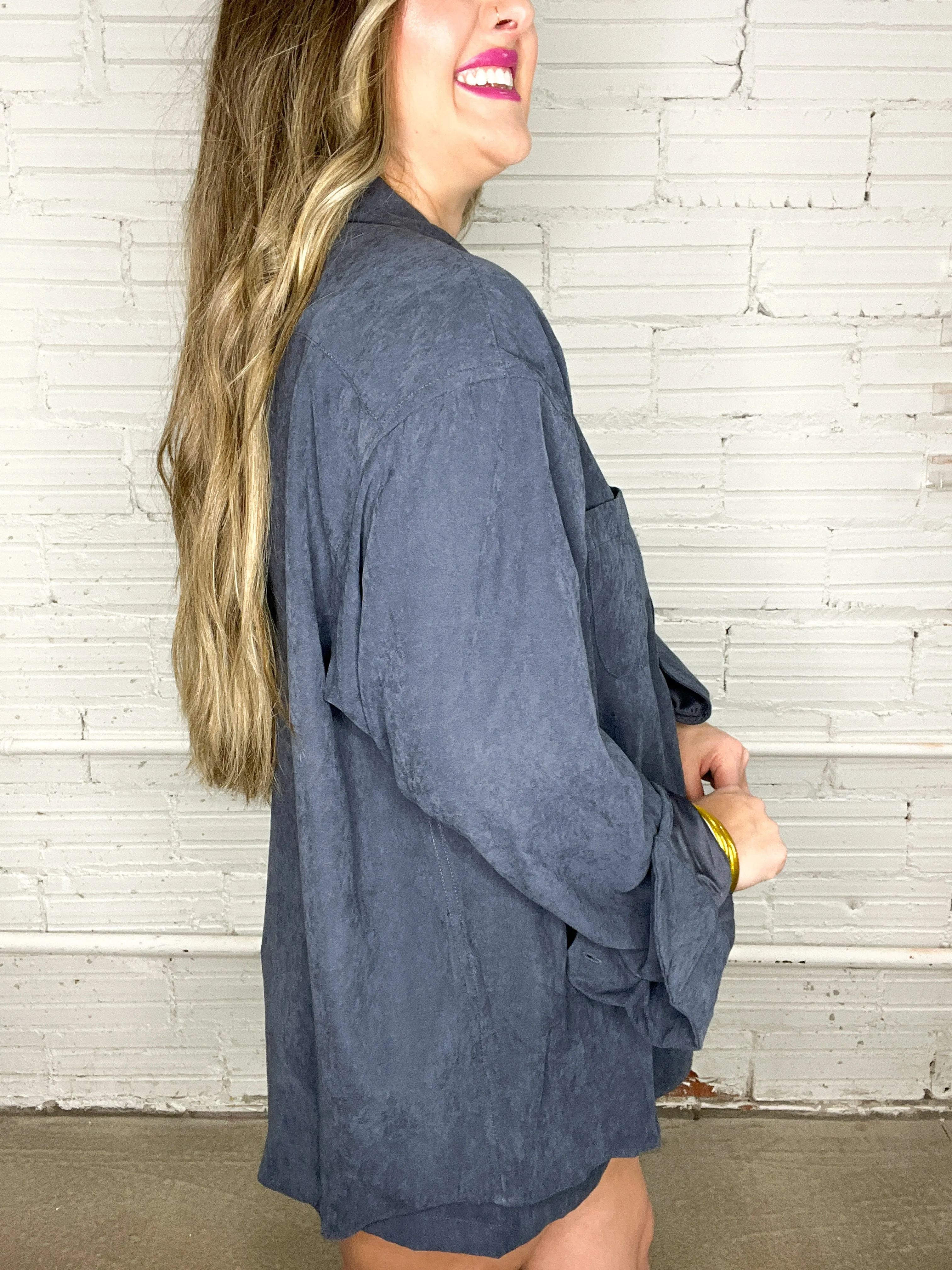 Sophisticated Soft Button Down Set - Midnight Navy