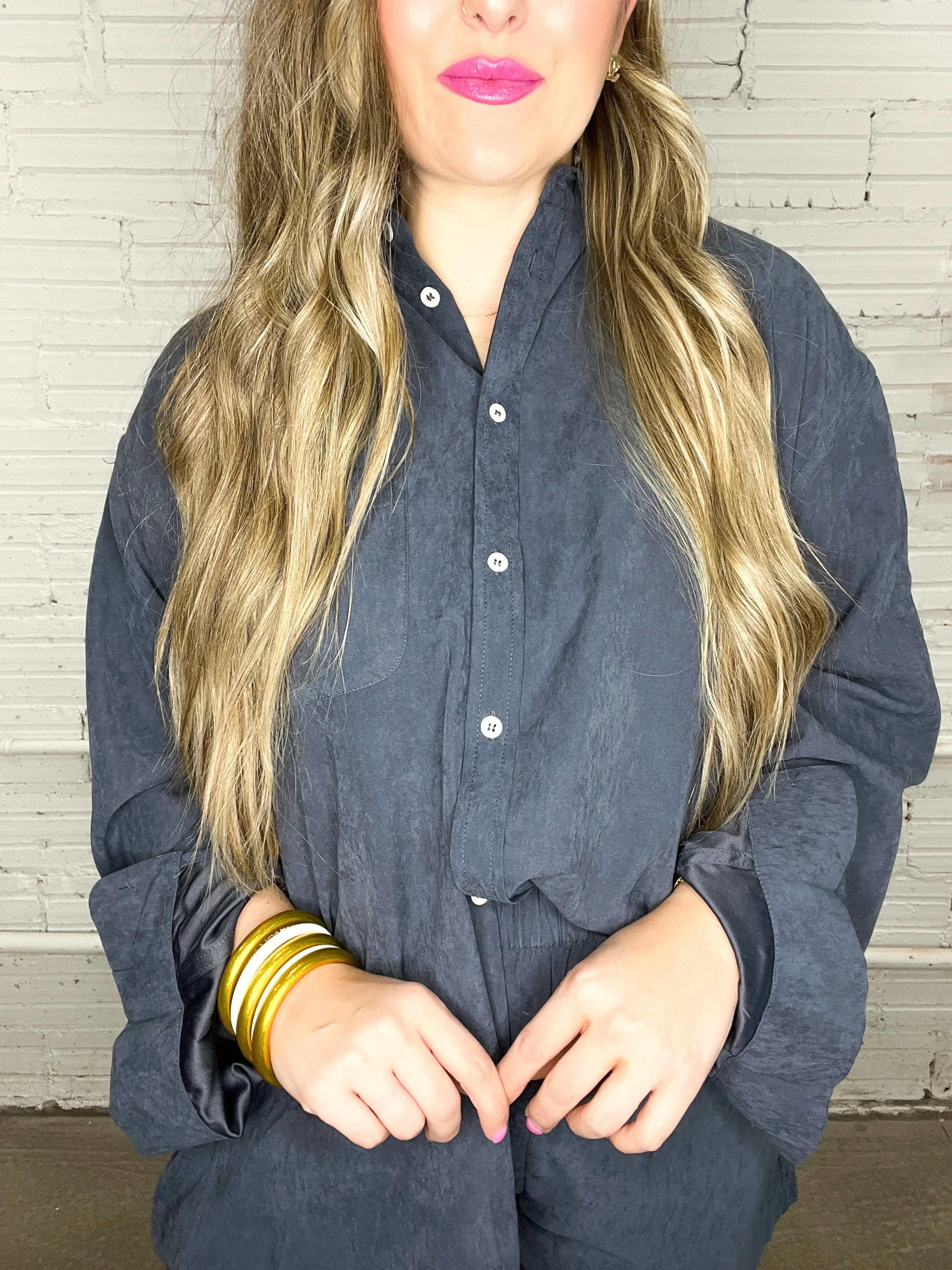 Sophisticated Soft Button Down Set - Midnight Navy