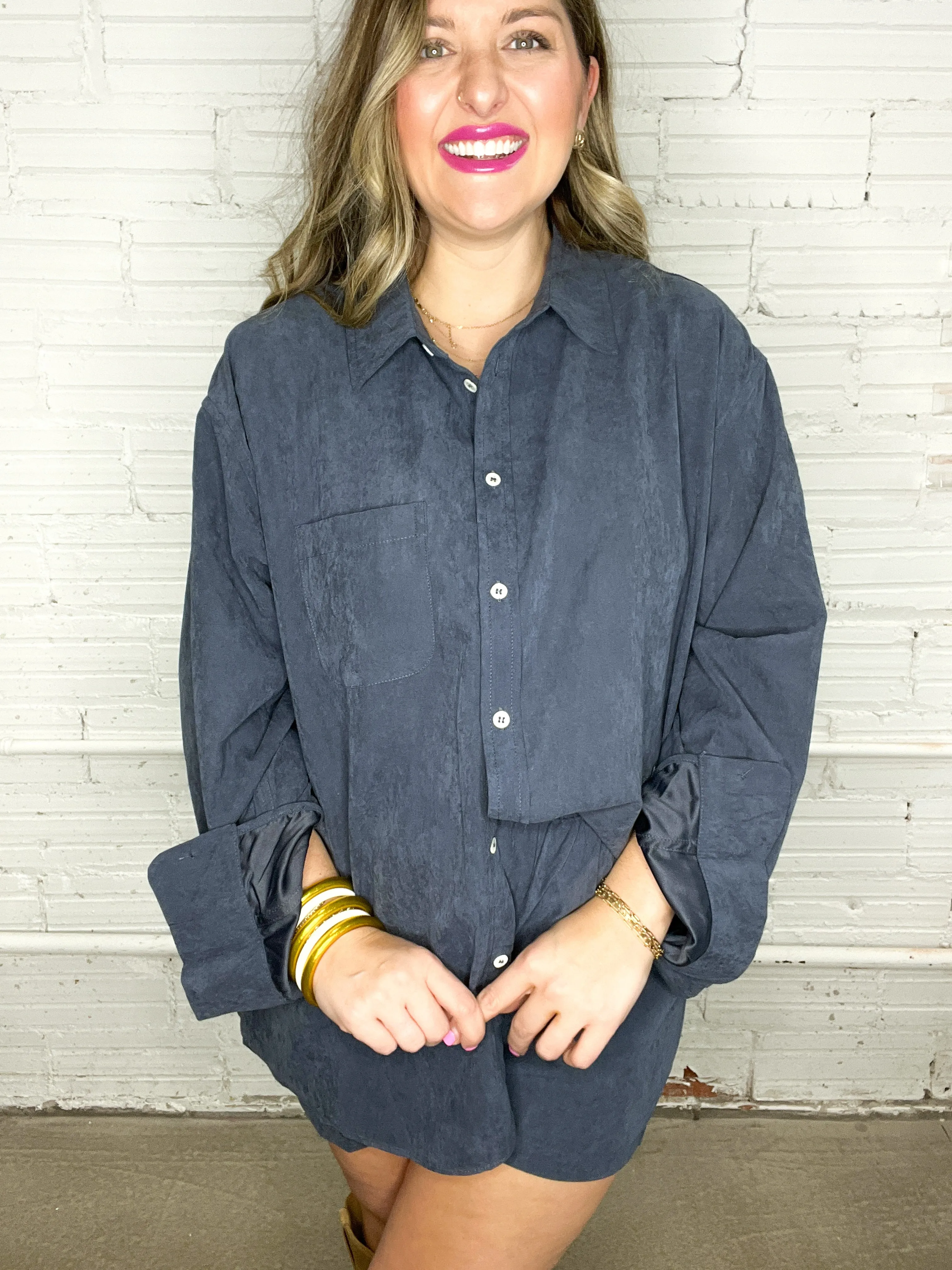 Sophisticated Soft Button Down Set - Midnight Navy