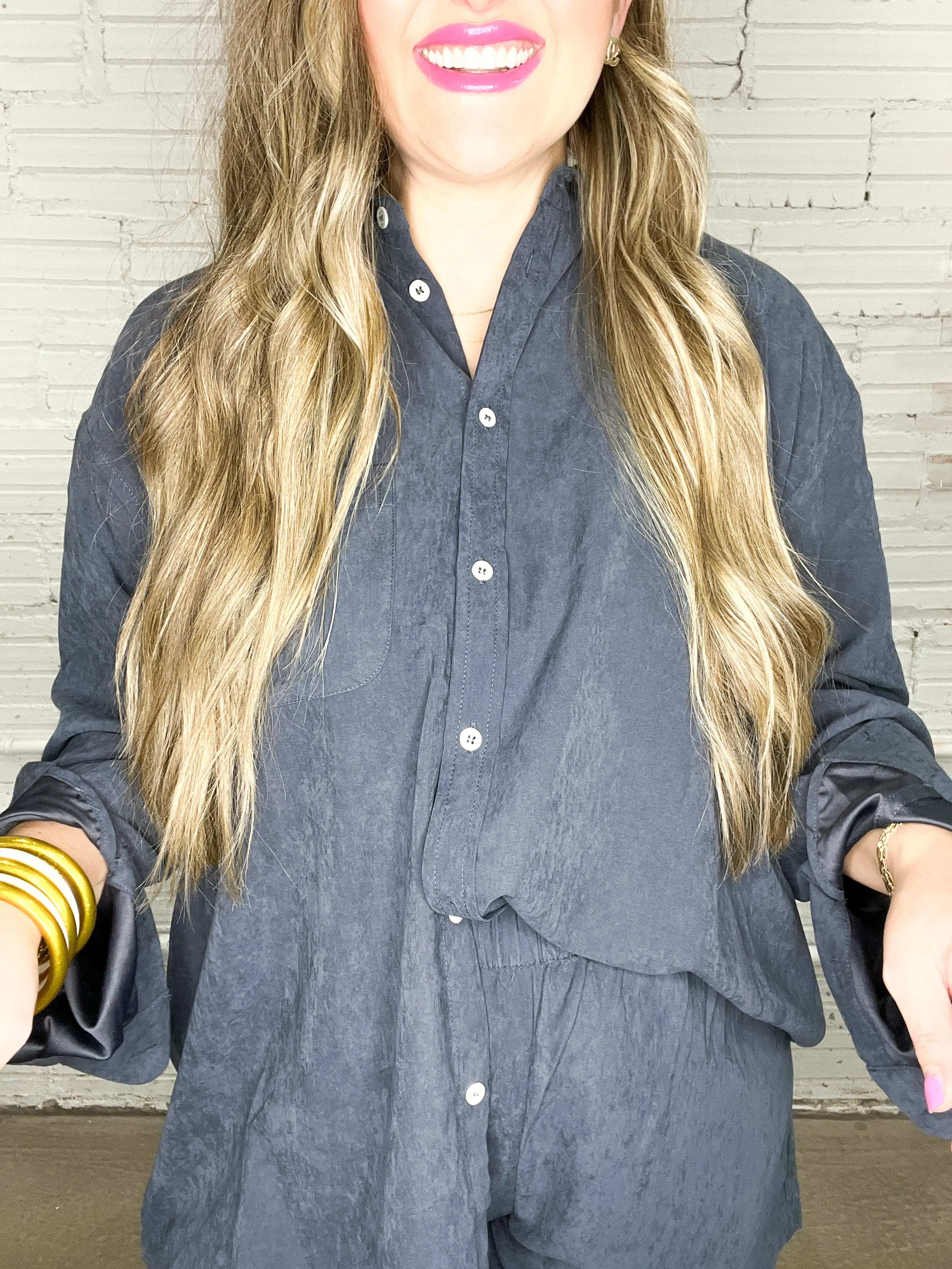 Sophisticated Soft Button Down Set - Midnight Navy
