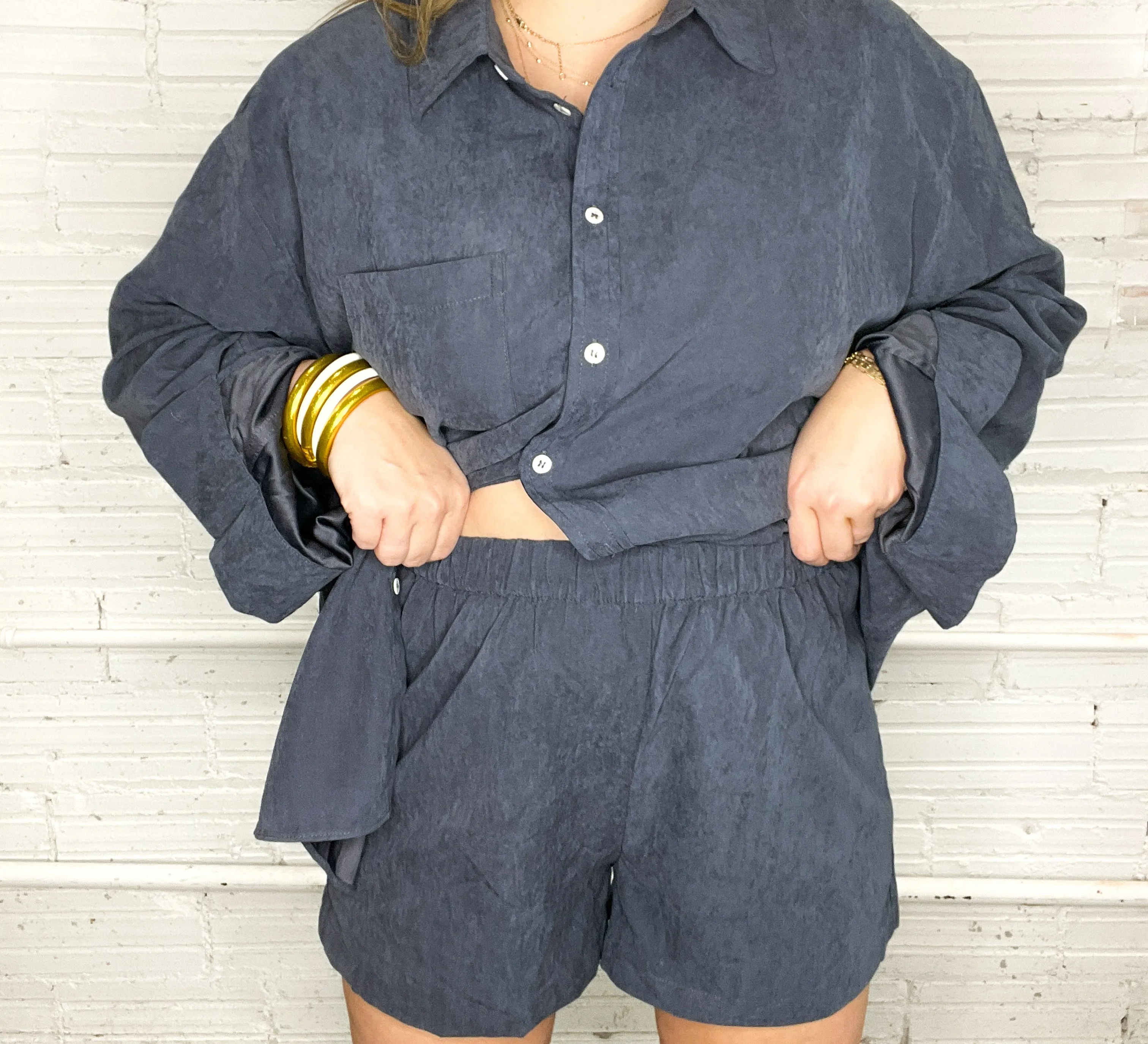 Sophisticated Soft Button Down Set - Midnight Navy