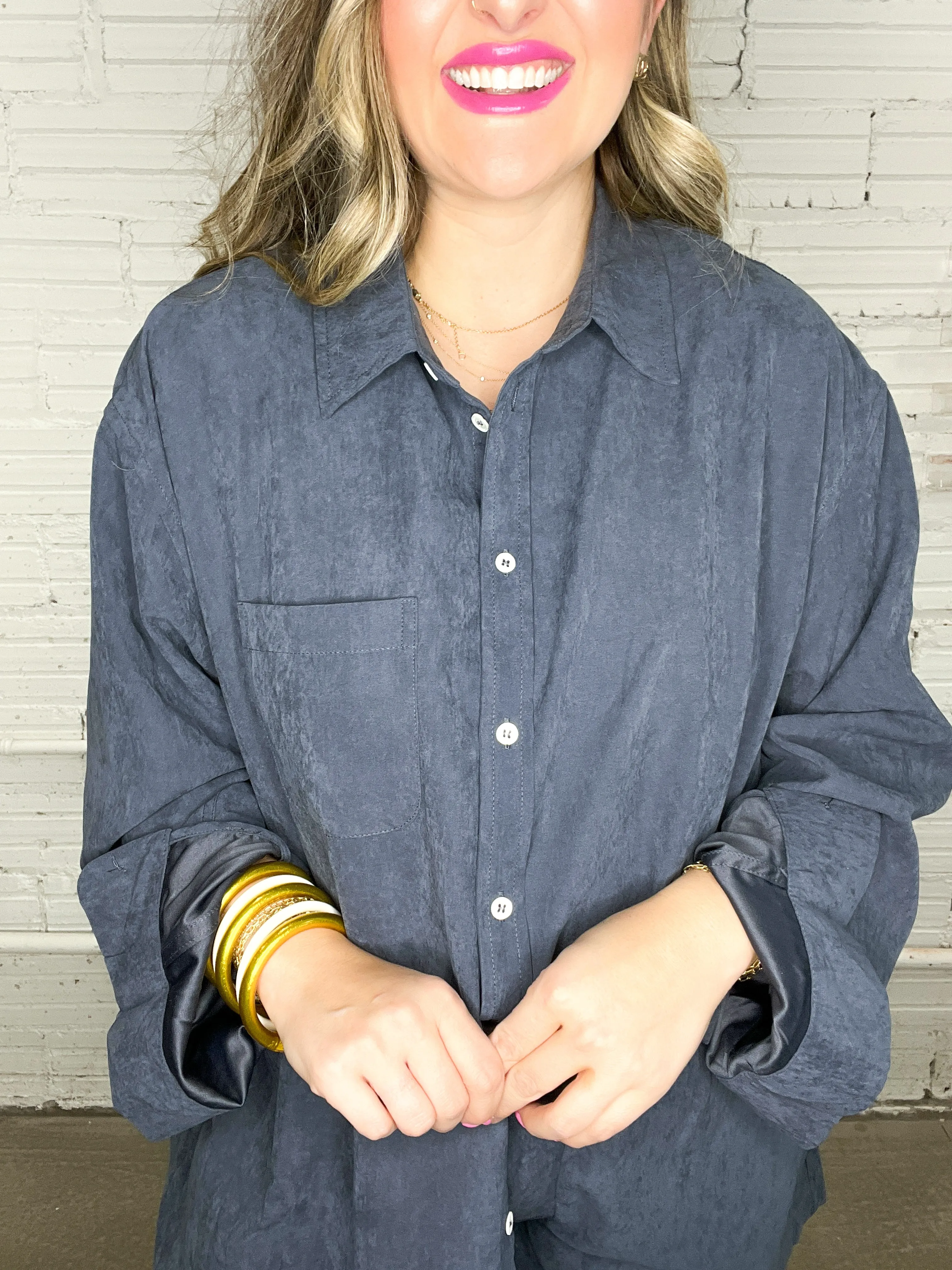 Sophisticated Soft Button Down Set - Midnight Navy