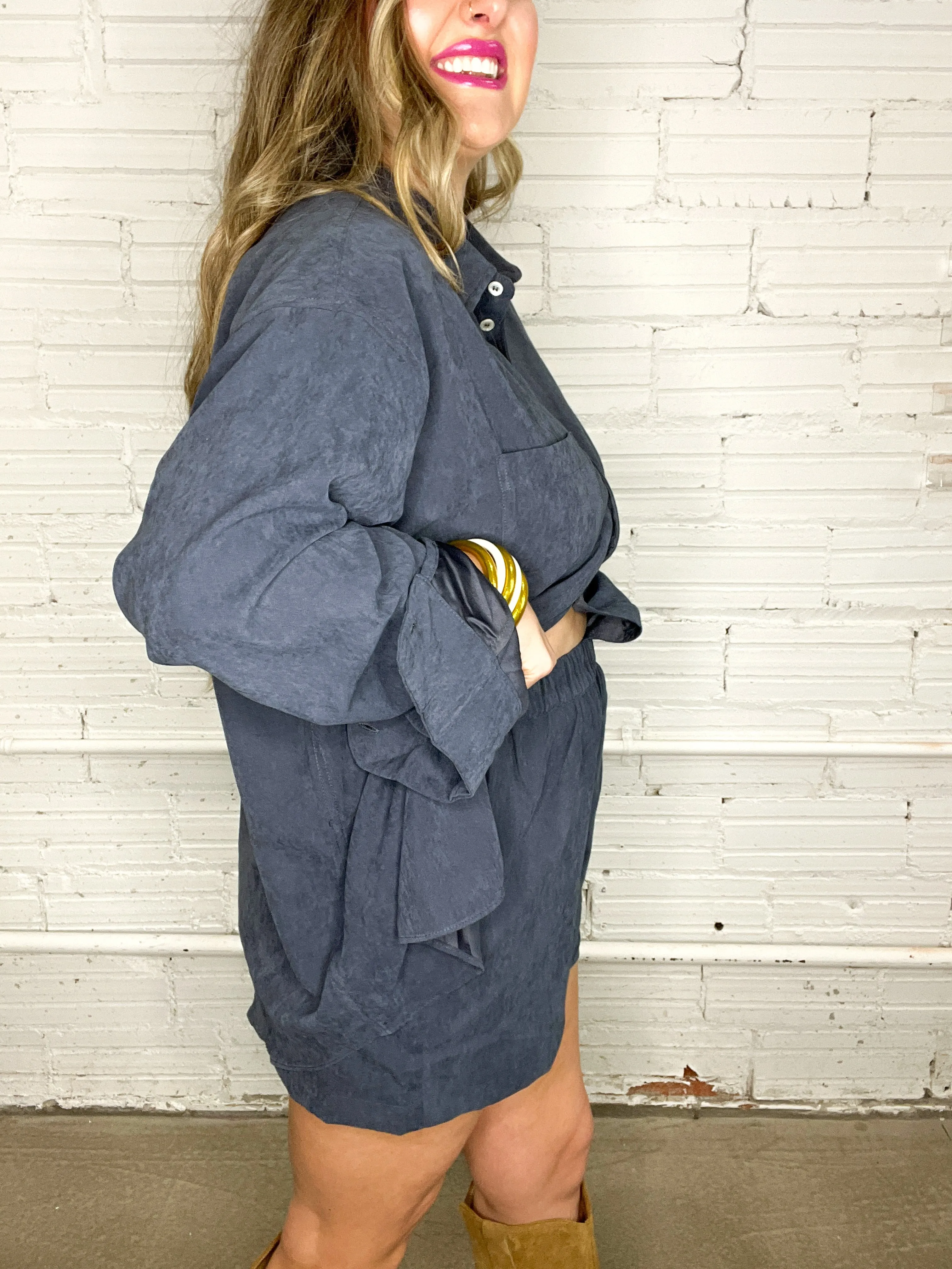 Sophisticated Soft Button Down Set - Midnight Navy