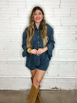 Sophisticated Soft Button Down Set - Midnight Navy