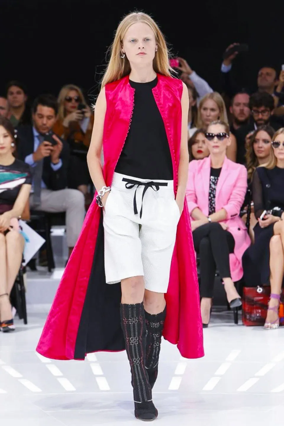 Spectacular Spring 2015 Christian Dior by Raf Simons Runway Brilliant Pink Gillet Vest Dress Coat