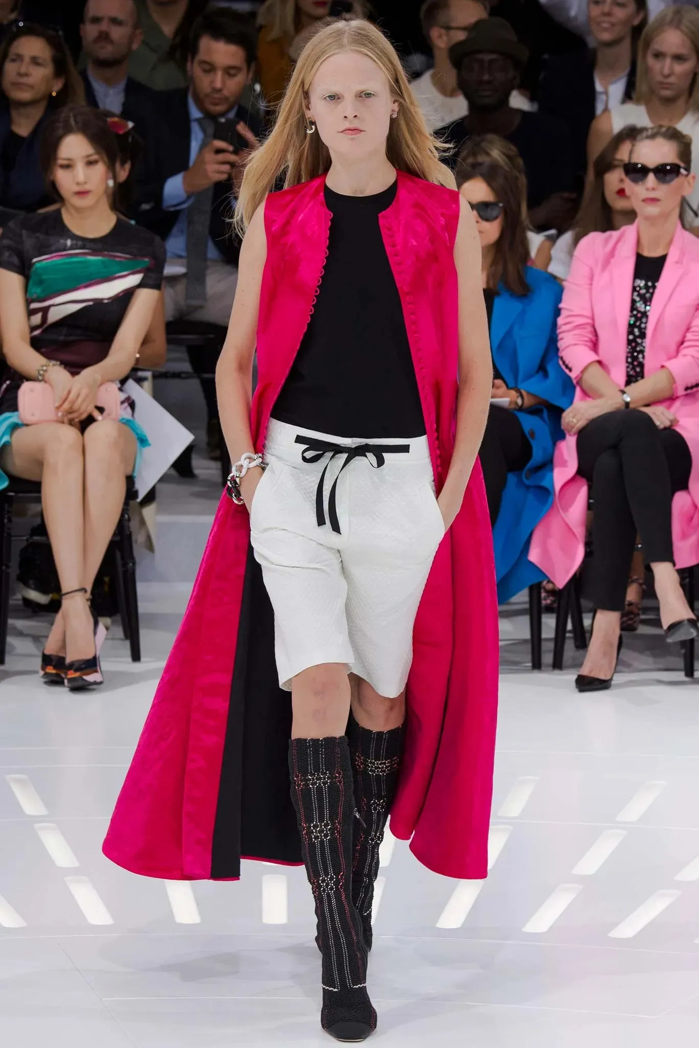 Spectacular Spring 2015 Christian Dior by Raf Simons Runway Brilliant Pink Gillet Vest Dress Coat
