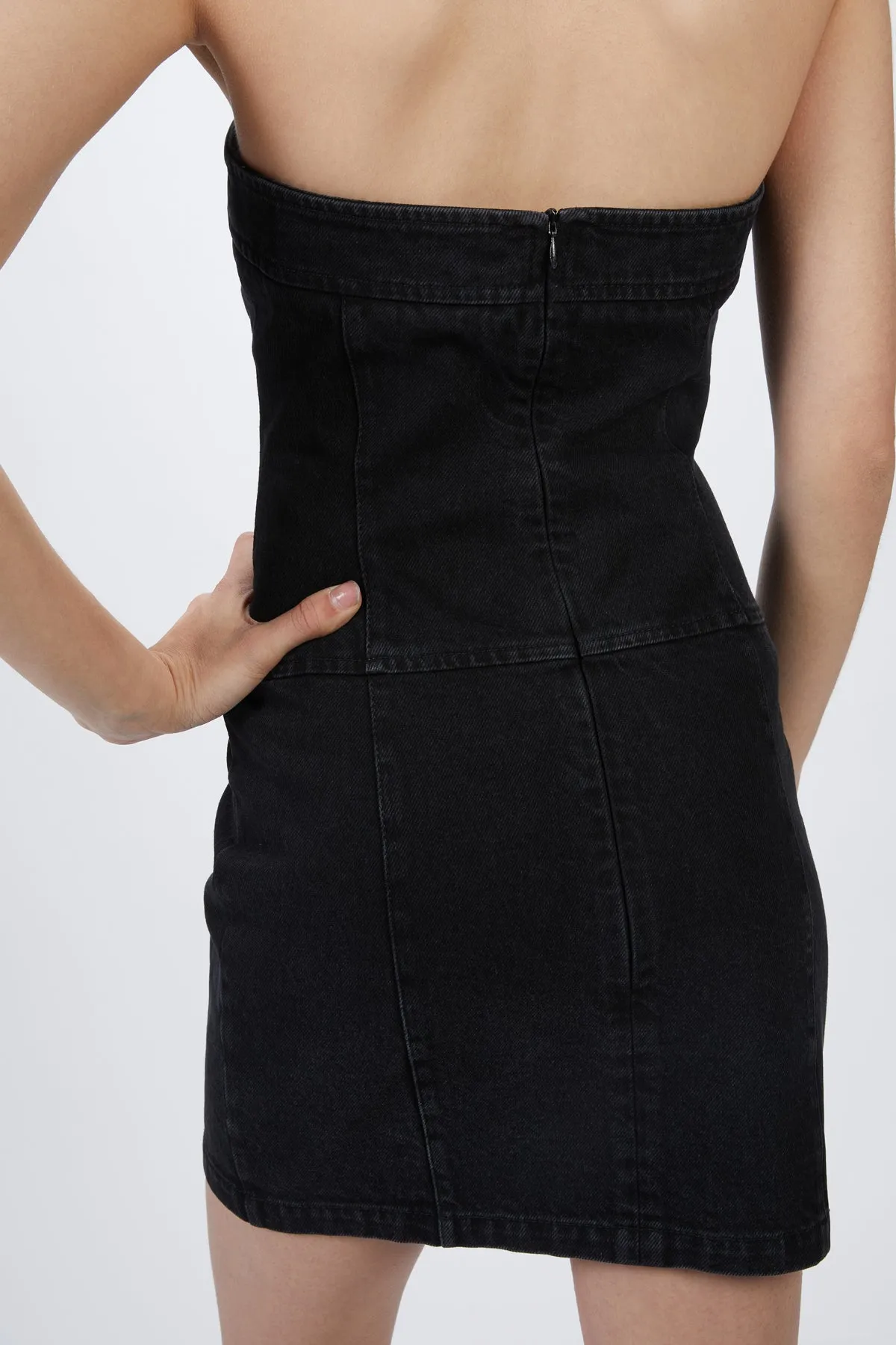STRAPLESS MINI DENIM DRESS