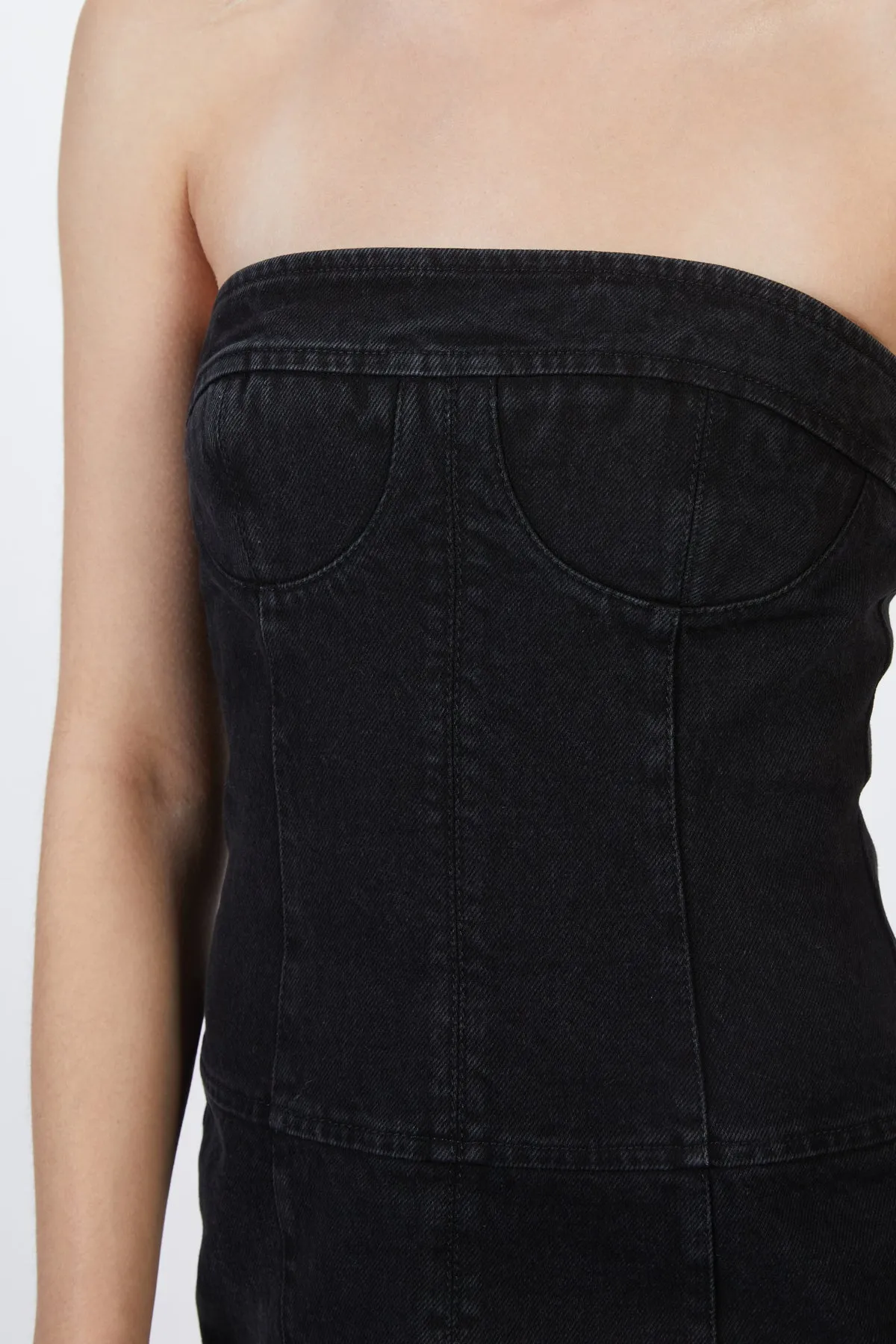 STRAPLESS MINI DENIM DRESS