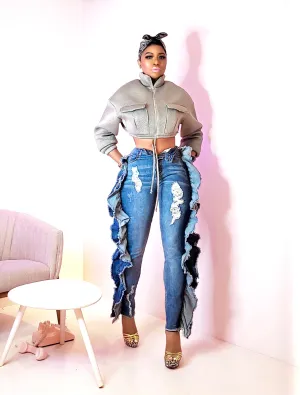SWAG FOR DAYS | STRETCH RUFFLE JEANS (SIZE S-M-L)