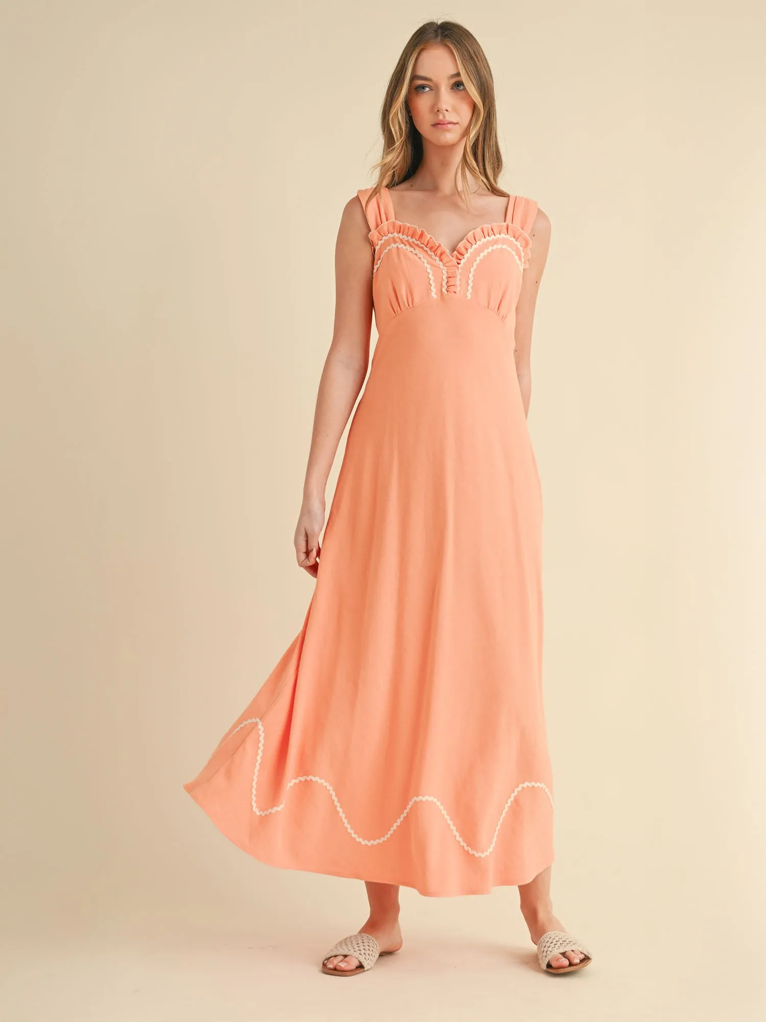 Sweetheart Neck Sleeveless Linen Maxi Dress
