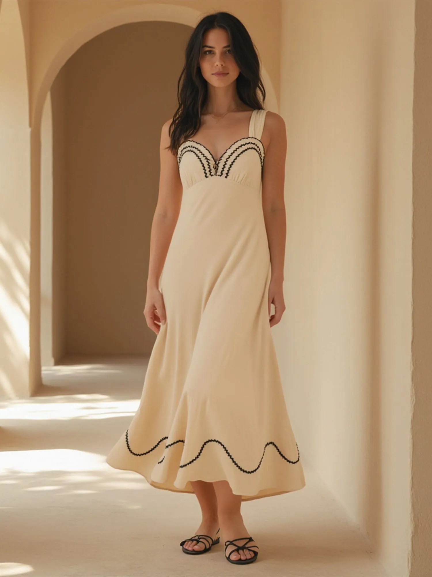Sweetheart Neck Sleeveless Linen Maxi Dress
