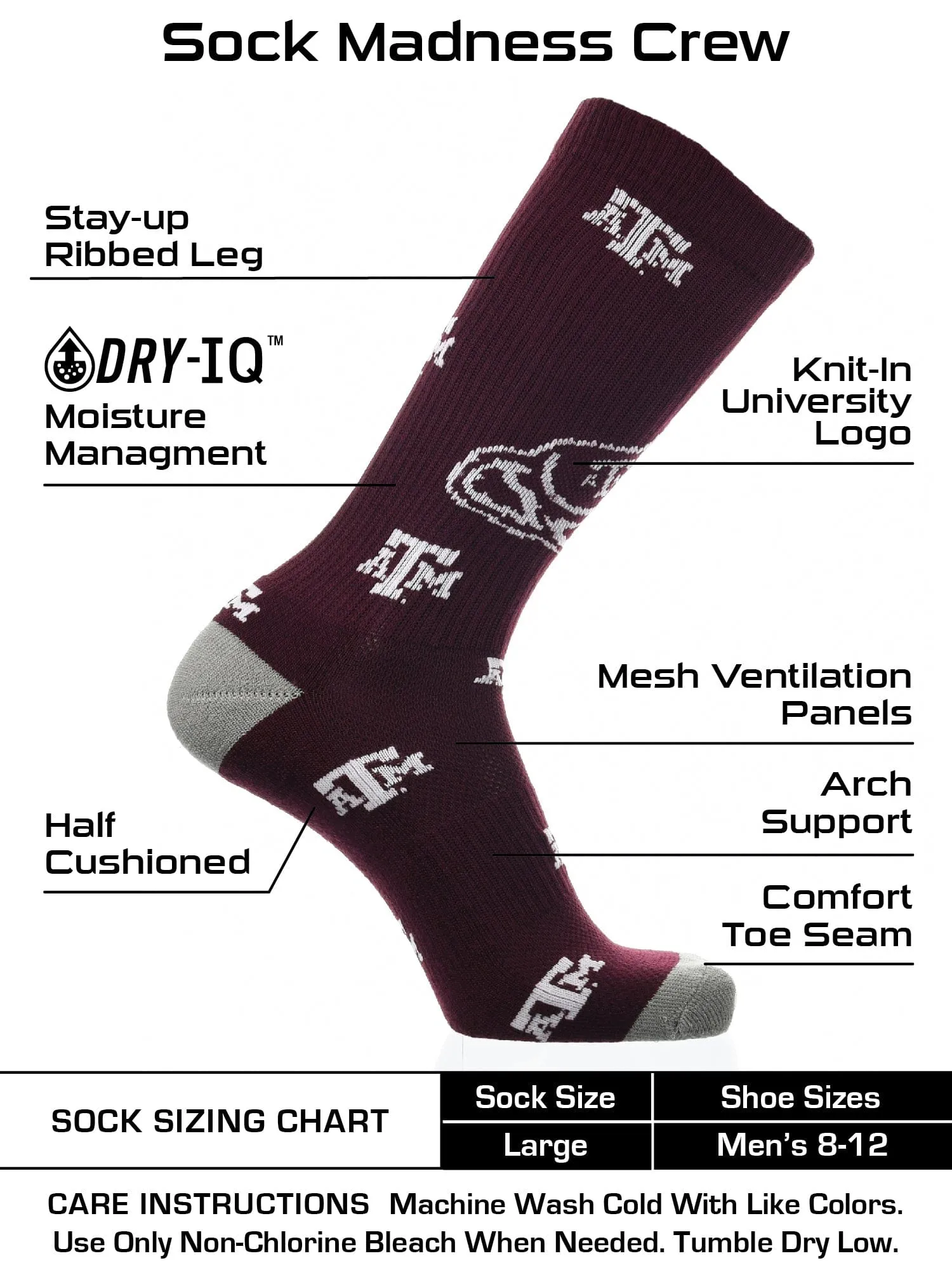 Texas A&amp;M Aggies Socks Crew Length Sock Mayhem
