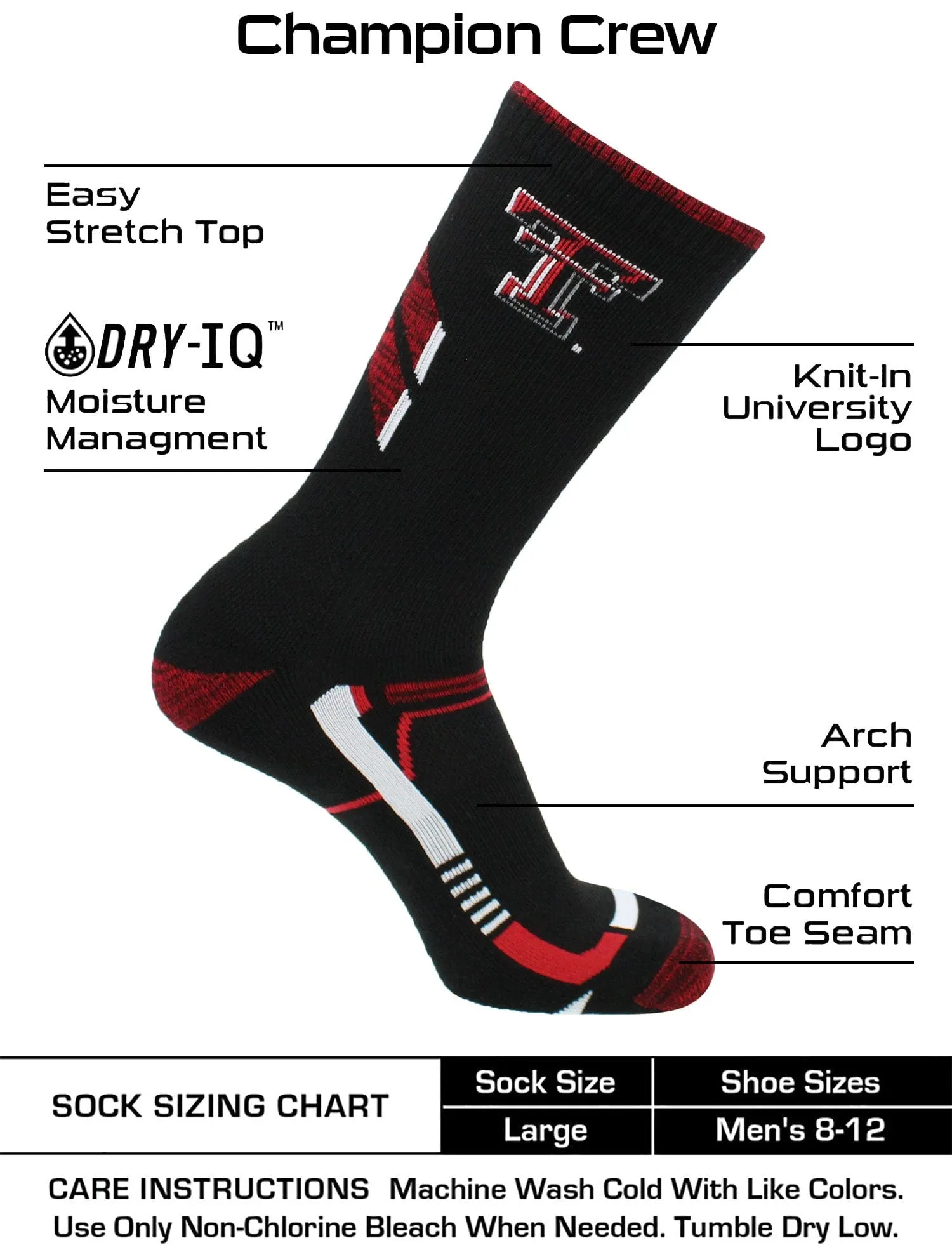 Texas Tech Red Raiders Socks Texas Tech University Red Raiders Champion Crew Socks