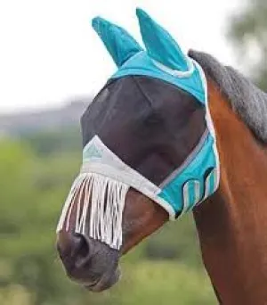 TKACC137-COB-Teal Fly Mask w/Ears & Fringe