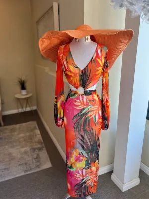 Tropical Print Front O Ring Dress