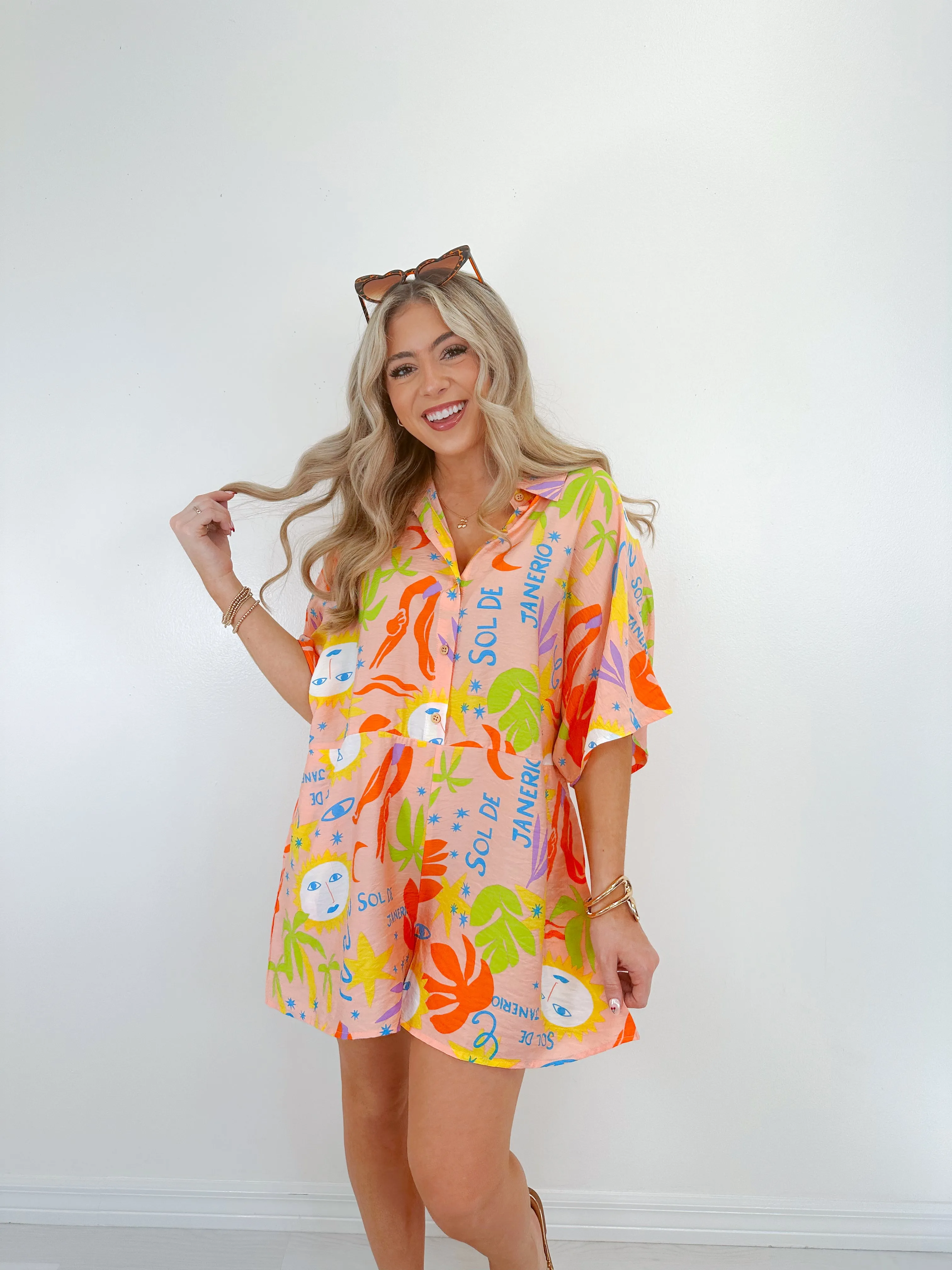 Tropical Retreat Button Front Romper