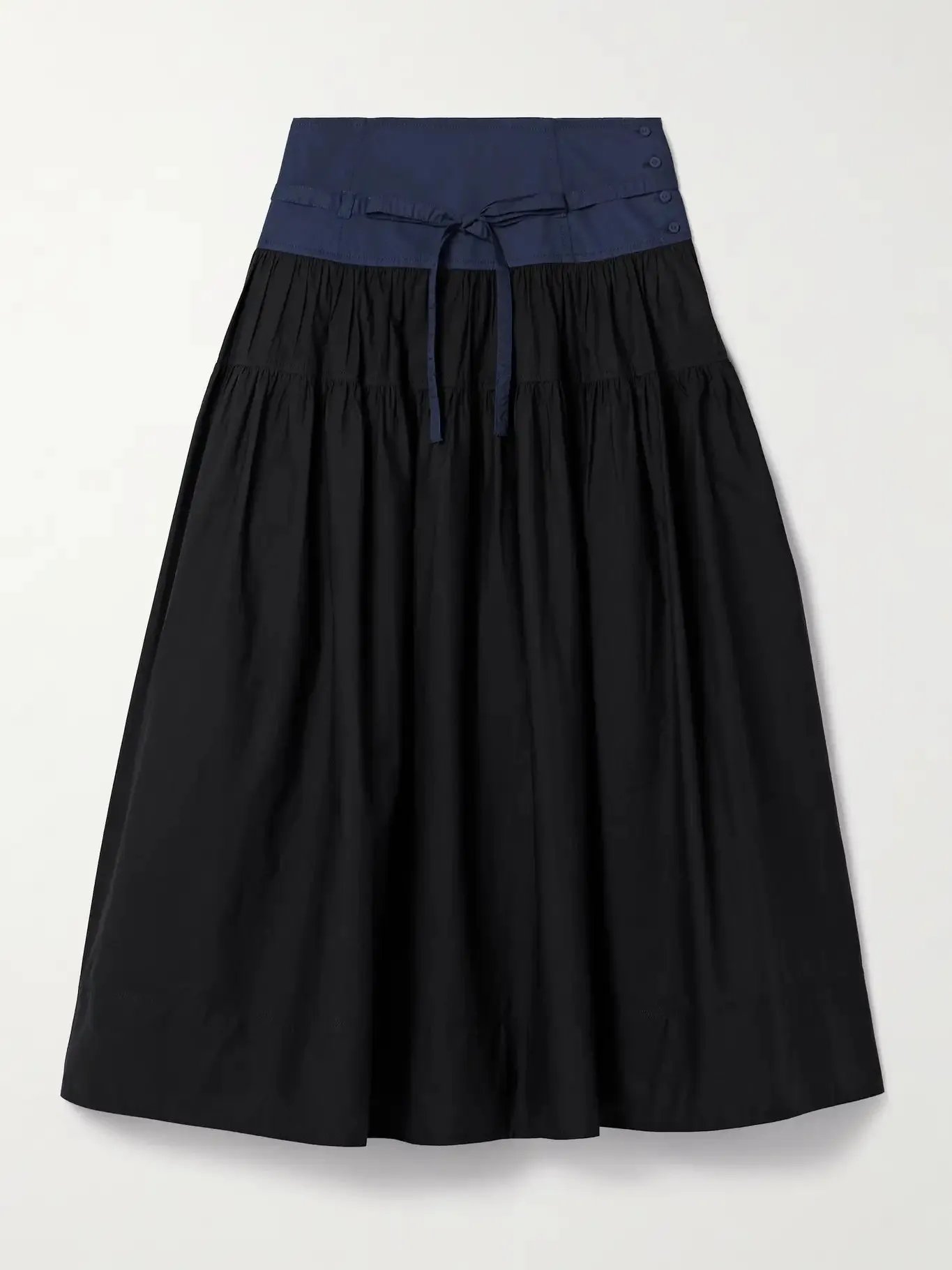 ULLA JOHNSON Angeline tie-detailed gathered washed cotton-poplin midi skirt