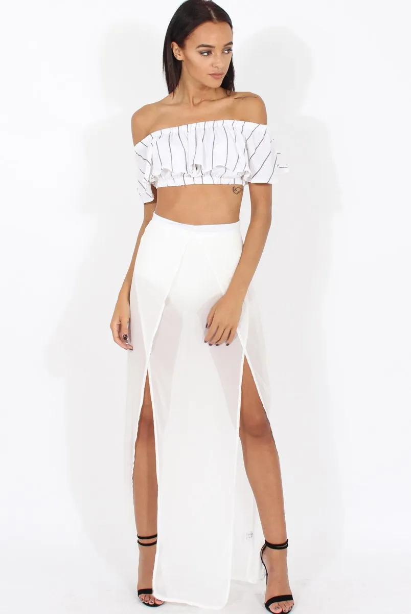 White High Waisted Sheer Maxi Skirt - Ivy