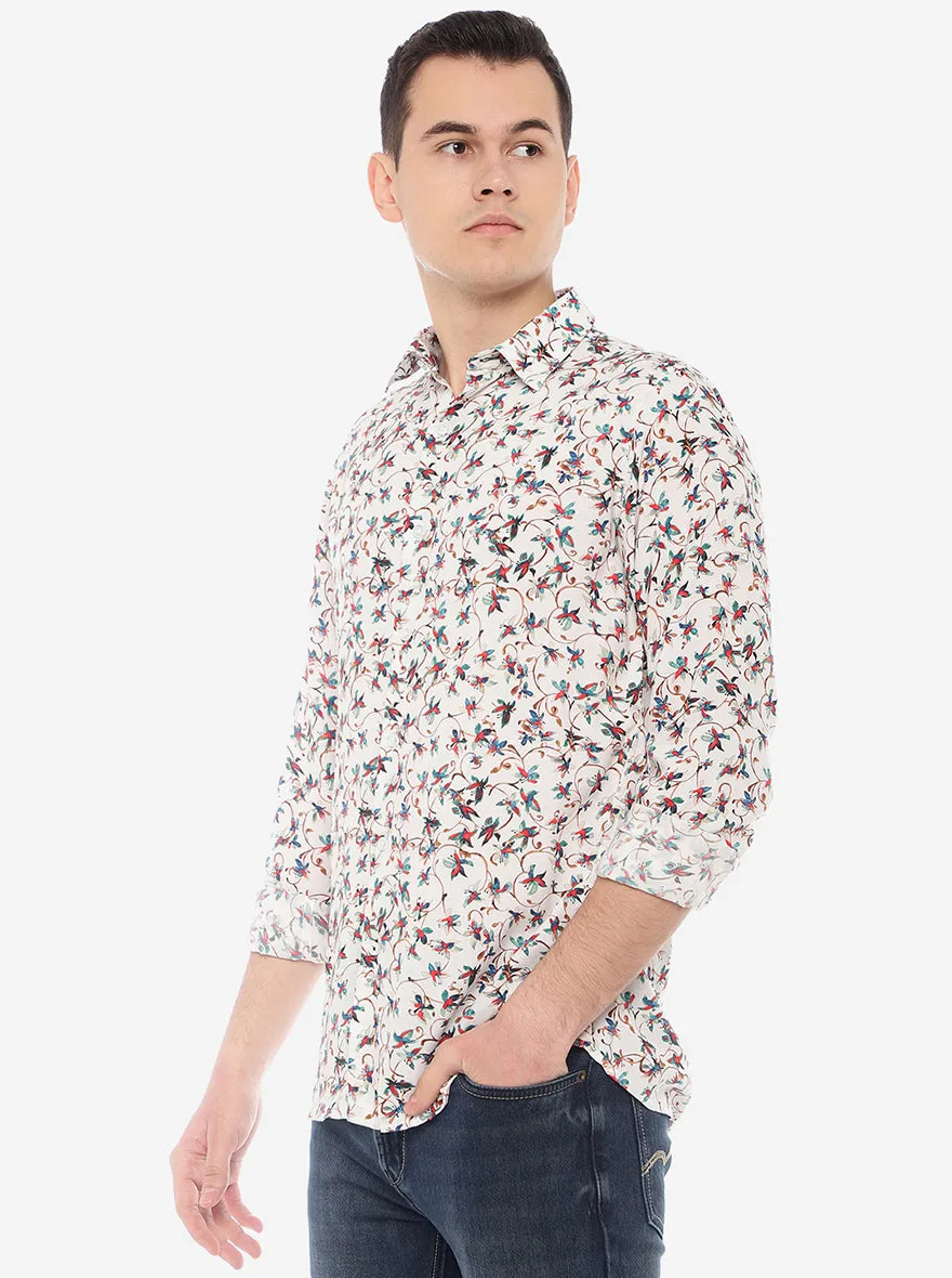 White Printed Slim Fit Semi Casual Shirt | JadeBlue