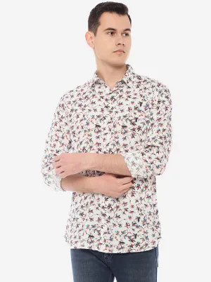 White Printed Slim Fit Semi Casual Shirt | JadeBlue