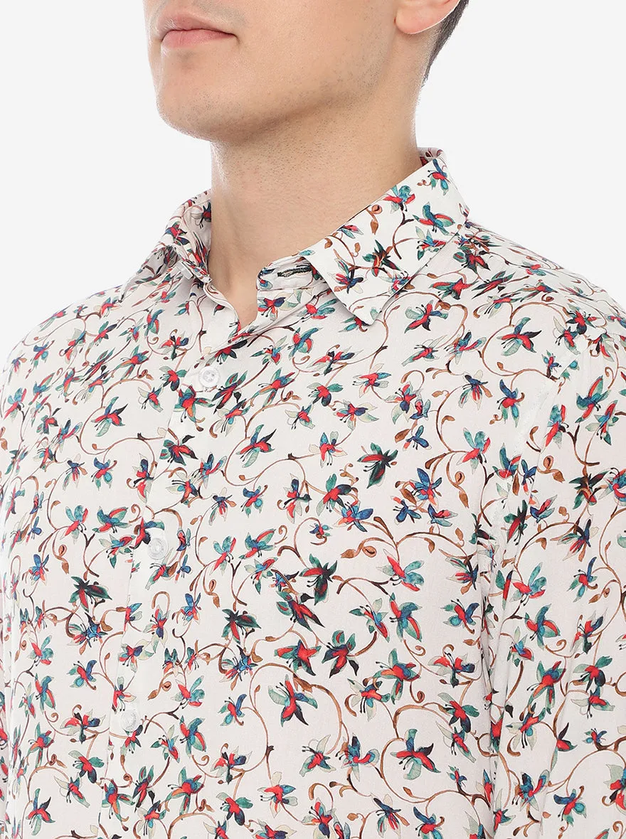 White Printed Slim Fit Semi Casual Shirt | JadeBlue