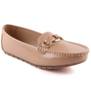 Women “MARLEE”  Patent Stylish Chain Buckle Stitched Detail Moccasin Shoes