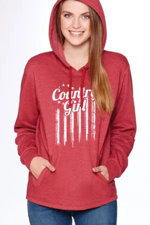 Women's heathered fleece pullover hoody - Country Girl Flag