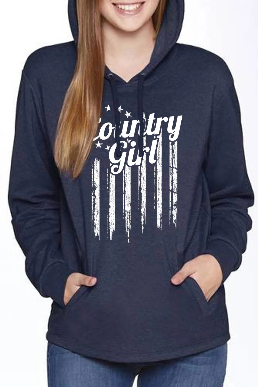 Women's heathered fleece pullover hoody - Country Girl Flag
