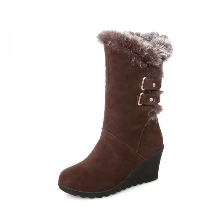 Women's Rubber Boots Luxury Designer Round Toe Wedge Shoes  Rain Red Fashion High Heel Mid Calf Ladies Mid-Calf Solid Fabric Lac