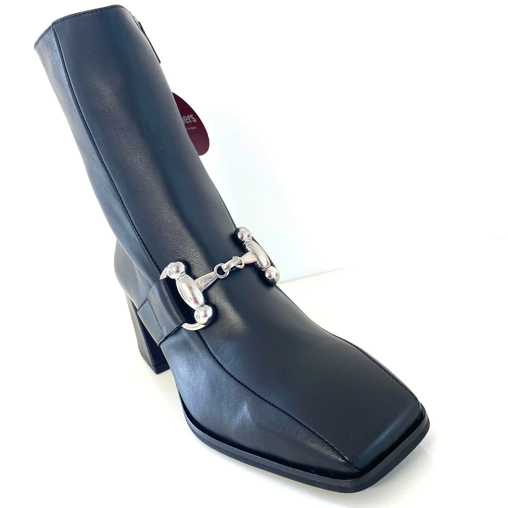 Wonders Black Leather Square Toe Boots